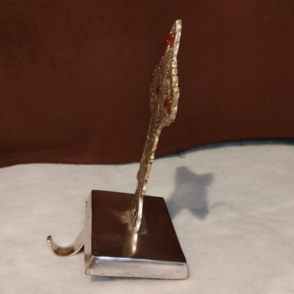 Ornate Silver Cross Floral Swirl Red Jewel Christmas Stocking Hanger - Picture 5 of 6